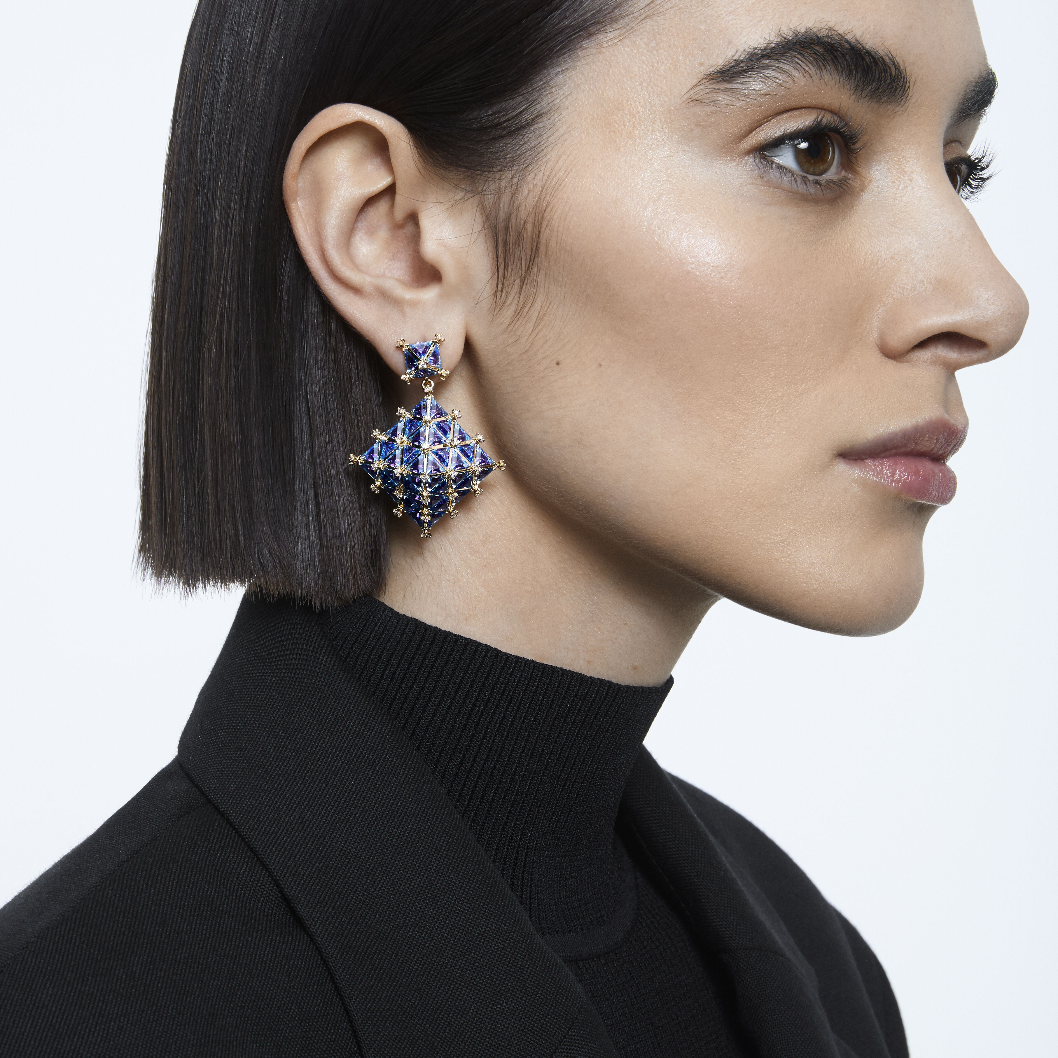 Buy Swarovski Curiosa stud earring Single Square Blue Gold